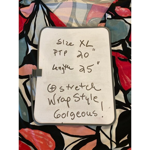 AB Studio Faux Wrap Blouse Plus Size XL Top Abstract Pattern Pink Gray + Stretch - Picture 12 of 12